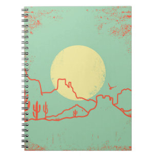 Vintage Desert landscape with Cactuses and Canyon. Notebook