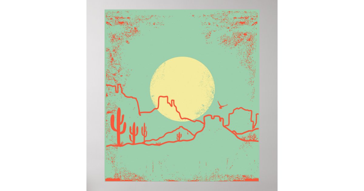 Vintage Desert landscape with Cactuses and Canyon. Poster | Zazzle