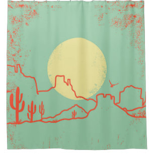 Vintage Desert landscape with Cactuses and Canyon. Shower Curtain
