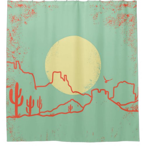 Vintage Desert landscape with Cactuses and Canyon Shower Curtain