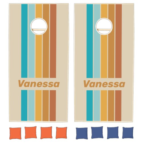 Vintage Desert Rainbow Pin Striped with Name Cornhole Set