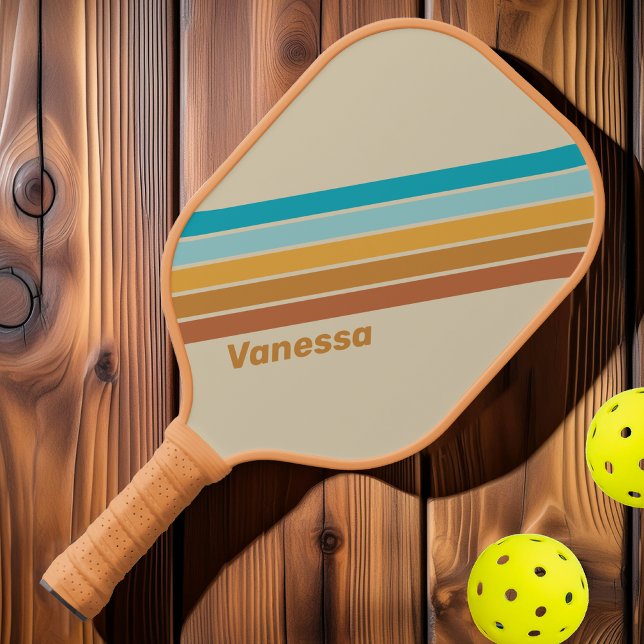 Vintage Desert Rainbow Striped with Name Pickleball Paddle (Creator Uploaded)