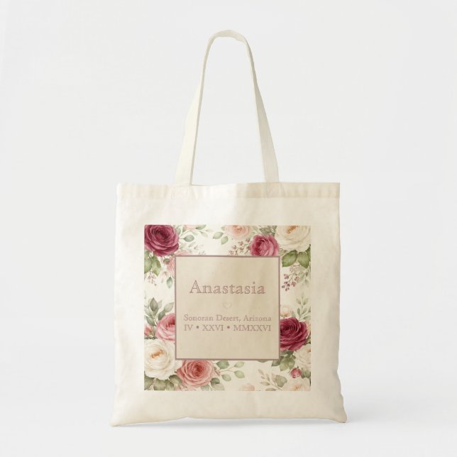Vintage Desert Rose Personalized Floral Tote Bag (Front)