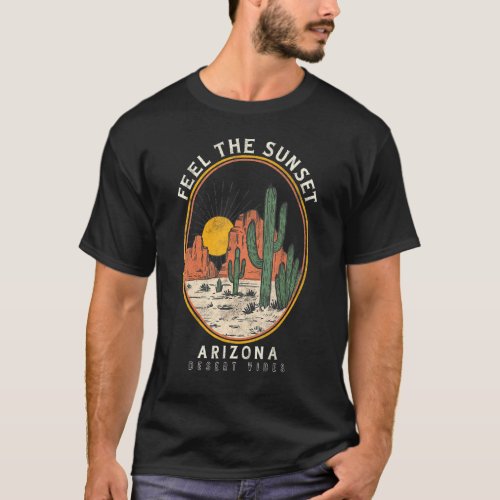 Vintage Desert Vibes Feel Sunset Mountain Cactus A T_Shirt