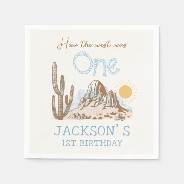 Vintage Desert Wild West Western 1st Birthday  Napkins (Front)