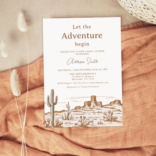 Vintage Desert Wilderness Baby Shower Invitation (Let the Adventure Begin Baby Shower Invitation, Western Desert Wilderness Baby Shower Boy Vintage)