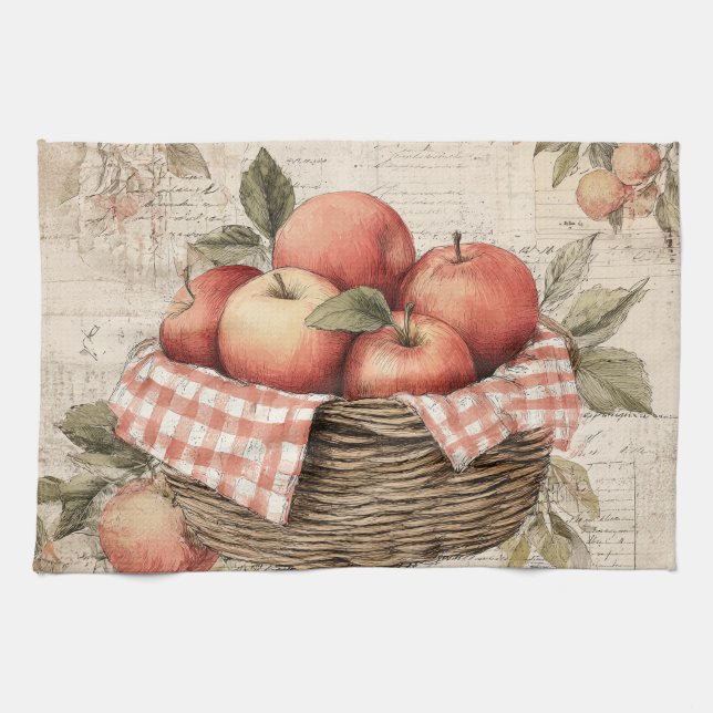 Vintage design Apple basket  Kitchen Towel (Horizontal)