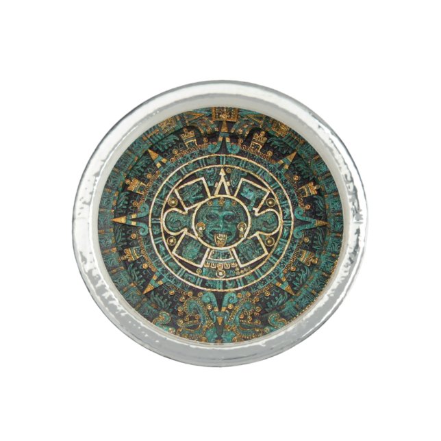 Vintage Design Aztec Calendar Ring (Front)