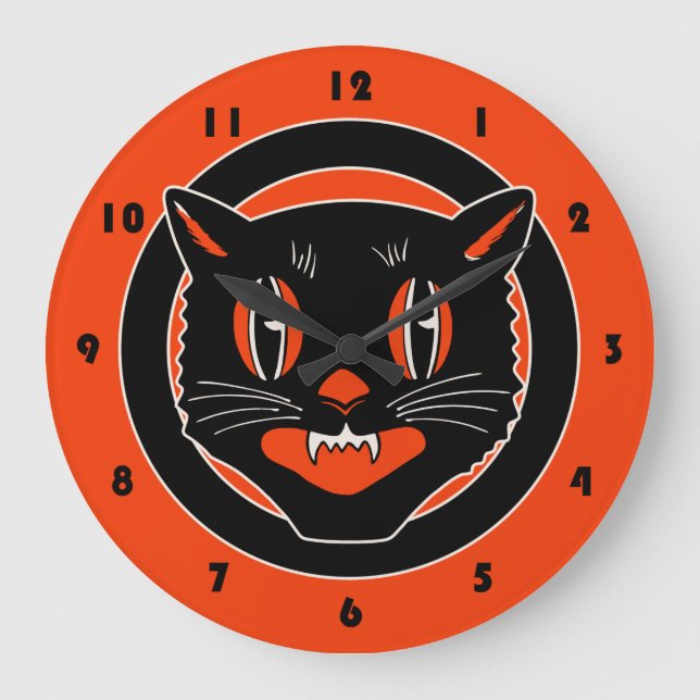 Vintage Design Bllack Cat Halloween Clock (Front)