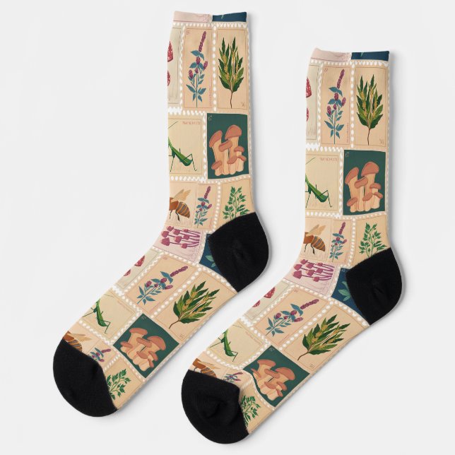Vintage design Botanical and insects Trendy retro  Socks (Left)