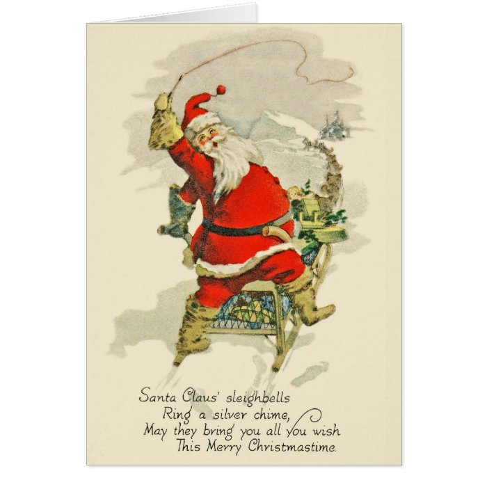 Vintage Design Christmas Santa & His Sled Dogs Greeting Cards