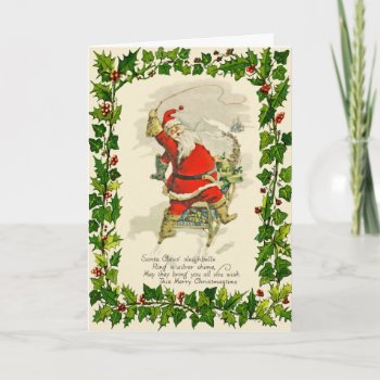 Vintage-design Christmas Santa & His Sled Dogs Holiday Card by lkranieri at Zazzle