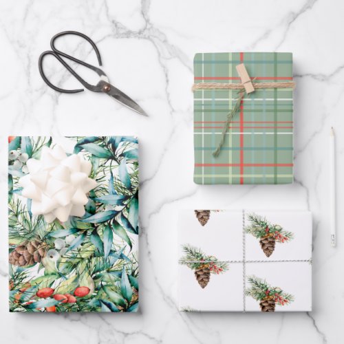 Vintage Design of Winter Foliage and Pine Cones  Wrapping Paper Sheets