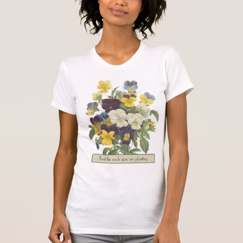 Vintage Design Pansy Flowers Rustic T_shirt