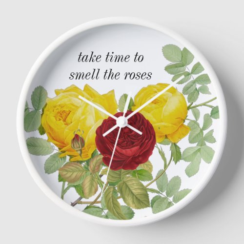 Vintage Design Yellow Red Roses  Clock