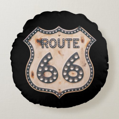 Vintage Designed Route 66 Round Pillow