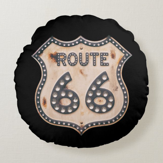 Vintage Designed Route 66 Round Pillow (Front)