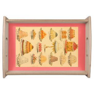 Vintage dessert chart serving tray peach and cream