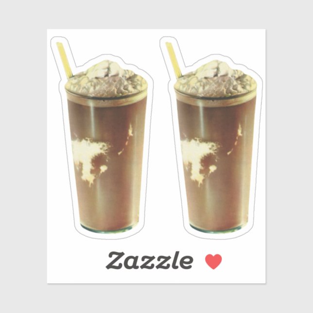 Vintage Dessert, Chocolate Shake and Whipped Cream Sticker (Sheet)
