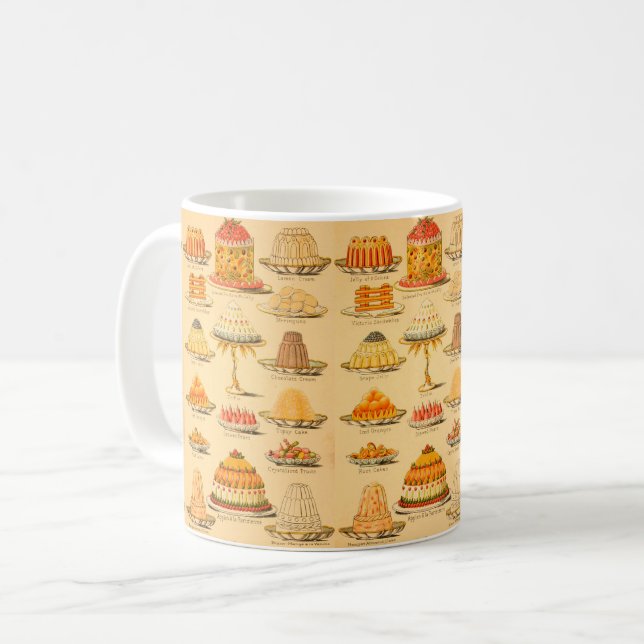 Vintage dessert illustration chart peach cream coffee mug (Front Left)