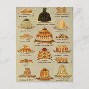 Vintage Dessert Snack Illustration Postcard