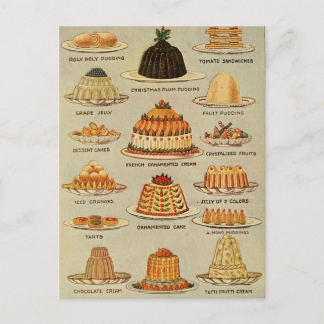 Vintage Dessert Snack Illustration Postcard (Front)