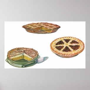 Vintage Desserts, Thanksgiving Pies, Pecan Pumpkin Poster