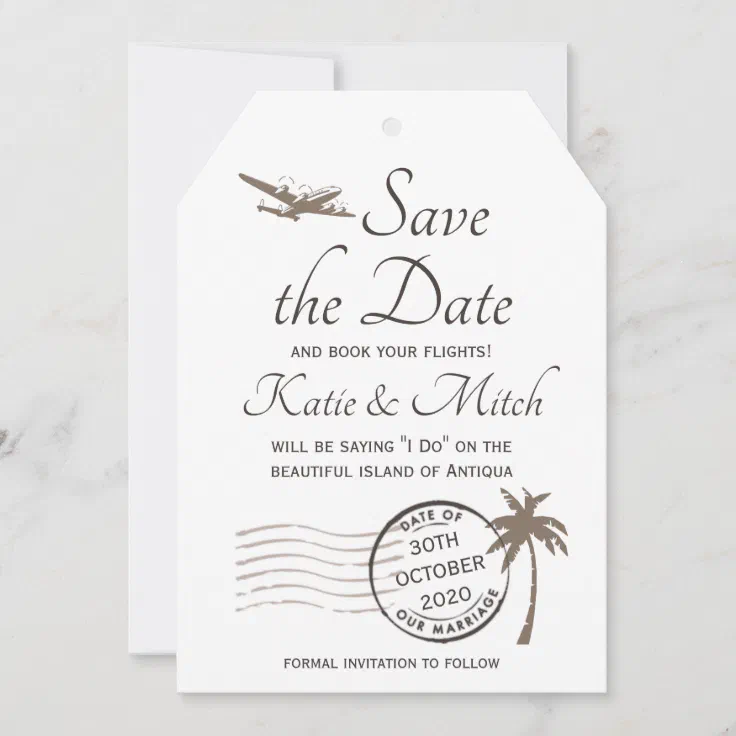 Vintage Destination Luggage Tag Save the Date 2 Invitation | Zazzle
