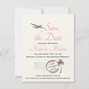 Vintage Destination Luggage Tag Save the Date Invitation