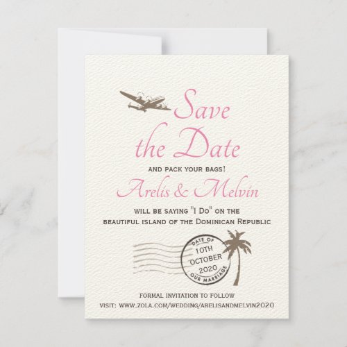 Vintage Destination Luggage Tag Save the Date Invitation