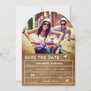 Vintage Destination Wedding Luggage Tag Photo Save The Date