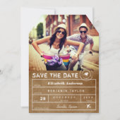 Vintage Destination Wedding Luggage Tag Photo Save The Date (Front)