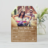 Vintage Destination Wedding Luggage Tag Photo Save The Date (Standing Front)
