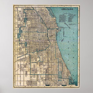 Vintage Detailed Chicago Map Poster 1893