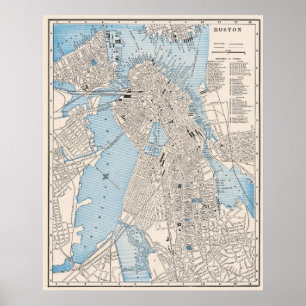 Vintage Detailed City Map of Boston 1895 Poster