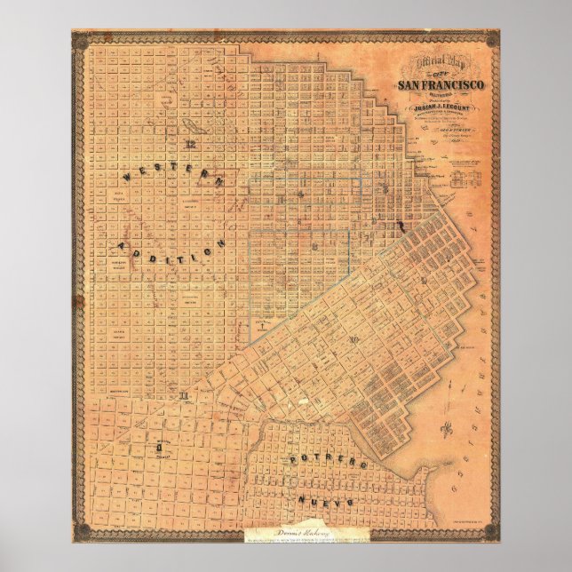 Vintage Detailed Golden San Francisco Map 1859 Poster (Front)