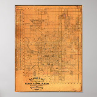 Vintage Detailed Map of Indianapolis 1885 Poster