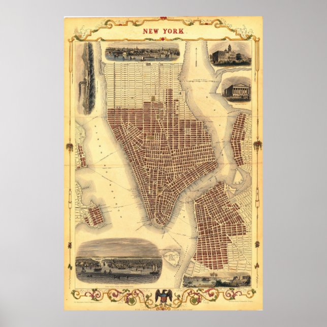 Vintage Detailed New York Map Poster 1851 (Front)