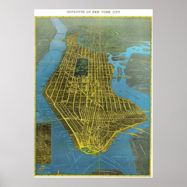 Vintage Detailed New York Map Poster 1934 (Front)