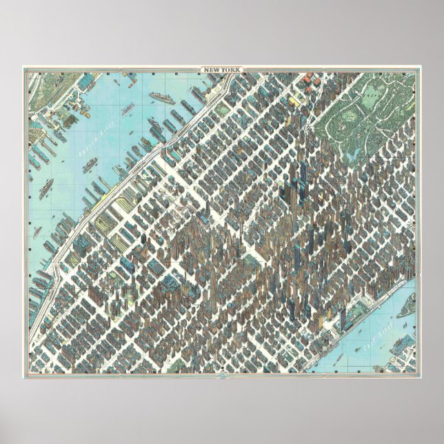 Vintage Detailed New York Map Poster 1989 (Front)