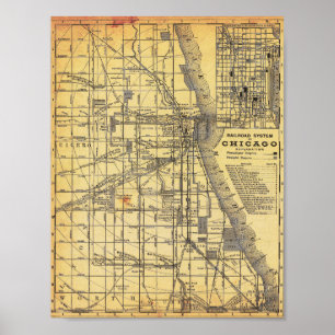 Vintage Detailed Railroad Map of Chicago Poster