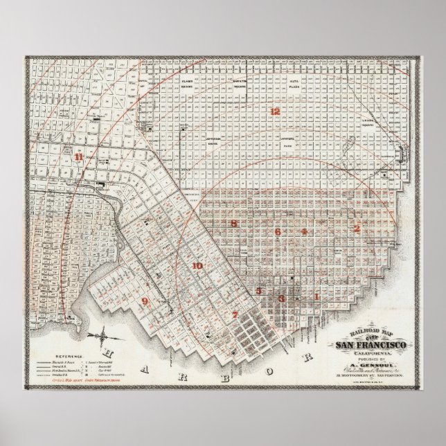Vintage Detailed Railway San Francisco Map 1863 Poster (Front)