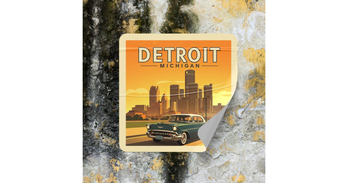 Vintage Detroit Michigan Square Sticker | Zazzle