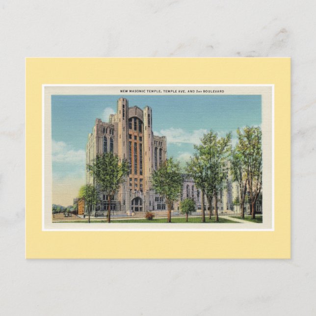 Vintage Detroit New Masonic Temple Postcard (Front)