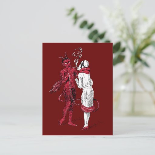 Vintage Devil and Woman Smoking Postcard | Zazzle