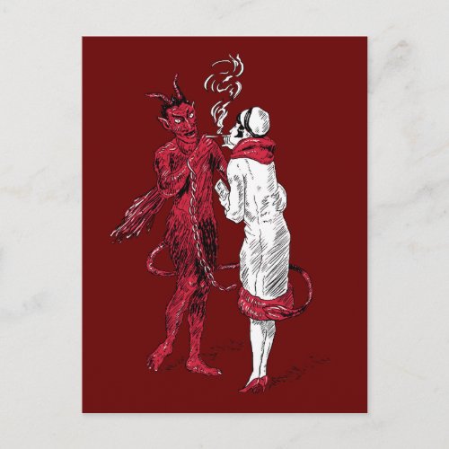 Vintage Devil and Woman Smoking Postcard