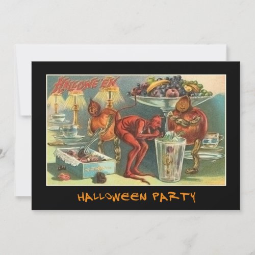 Vintage Devil at Halloween Party With Bloody Text Invitation
