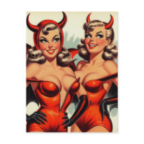 Vintage Devil Girls Illustration Postcard