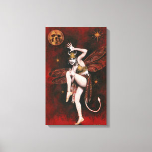 Vintage Devil Lady Dancer Wrapped Canvas Print