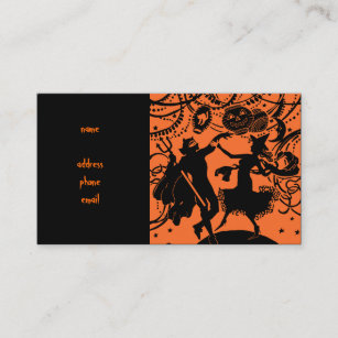 Vintage Devil Witch Dance Silhouette Illustration Business Card
